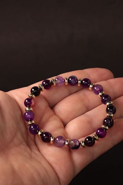 CessNova 8mm Natural Stone Bracelet - Agate and Hematite Certified (Purple, Blue, Green, Carnellian)