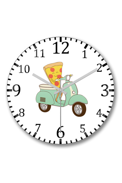 BASKI DÜNYASI ساعة حائط توصيل البيتزا من الزجاج الحقيقي