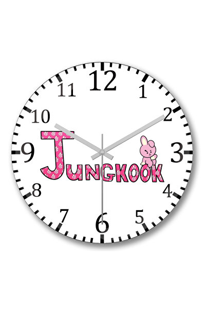 BASKI DÜNYASI BTS Meets Bt21 Jingkook ساعة حائط من الزجاج الحقيقي المنحني