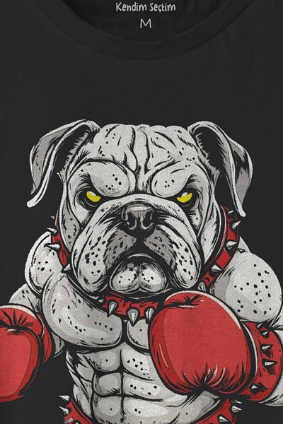 Kendim Seçtim Bulldog cu mănuși de box Boxing Gym Sport Tricou negru cu imprimeu regulat