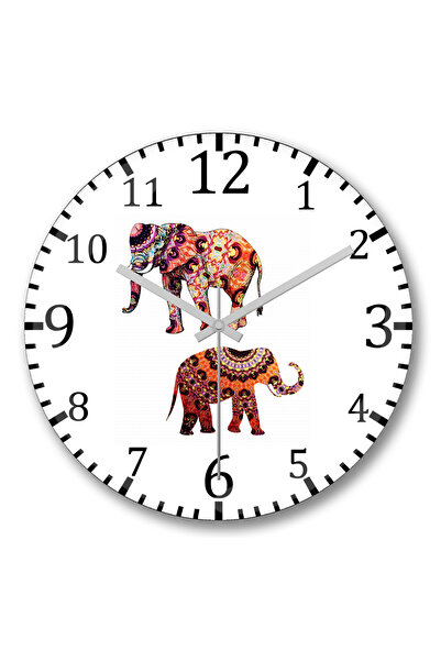 BASKI DÜNYASI ساعة حائط Elefantes Wintage Elephants من الزجاج الحقيقي المنحني