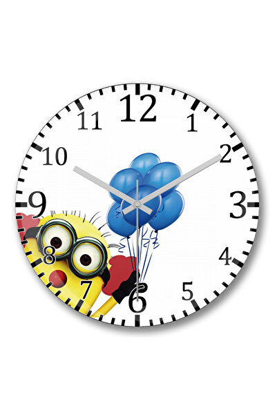 BASKI DÜNYASI ساعة حائط مينيونز بالهاكو من الزجاج الحقيقي المنحني