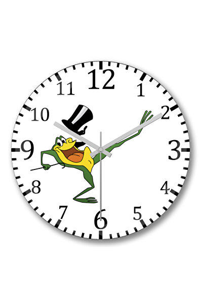 BASKI DÜNYASI ساعة حائط لوني تونز الساحر الضفدع من الزجاج الحقيقي المنحني