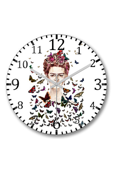 BASKI DÜNYASI ساعة حائط فريدا كاهلو على شكل فراشات من الزجاج الحقيقي
