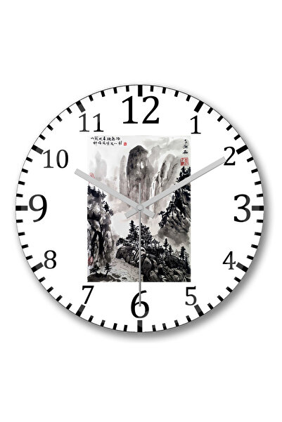 BASKI DÜNYASI ساعة حائط ذات مناظر طبيعية صينية من الزجاج الحقيقي