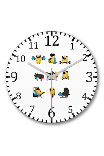 BASKI DÜNYASI ساعة حائط يوم رياضة الصلصال الكلب من الزجاج الحقيقي المنحني