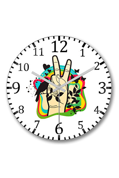 BASKI DÜNYASI ساعة حائط بعلامة السلام والحب والسلام من الزجاج الحقيقي المنحني