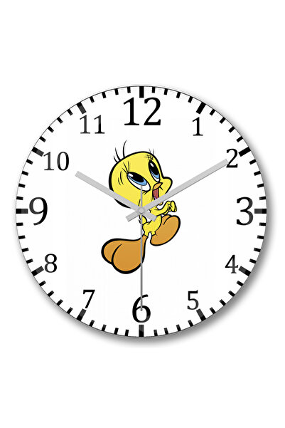 BASKI DÜNYASI ساعة حائط بيو بيو تويتي من الزجاج الحقيقي المنحني