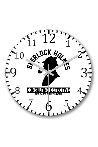 BASKI DÜNYASI ساعة حائط شيرلوك هولمز من الزجاج الحقيقي المنحني