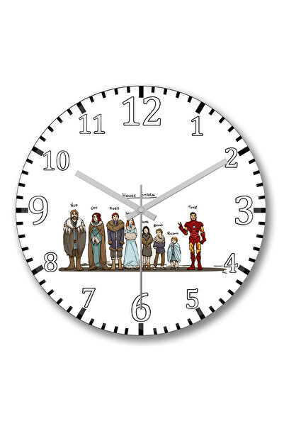 BASKI DÜNYASI ساعة حائط جيم أوف ثرونز هاوس ستارك وتوني ستارك من الزجاج الحقيقي المنحني