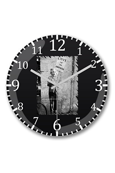 BASKI DÜNYASI ساعة حائط ألبرت أينشتاين الحب من الزجاج الحقيقي المنحني