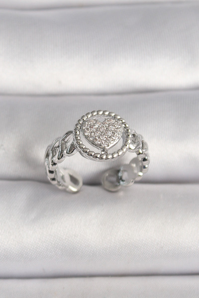 Leyaton LWLHMRS-IEG ieg ™   خاتم نسائي من النحاس الفضي اللون مع حجر الزركون ع...