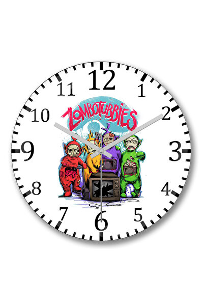 BASKI DÜNYASI ساعة حائط Zombotubbies من الزجاج الحقيقي المنحني
