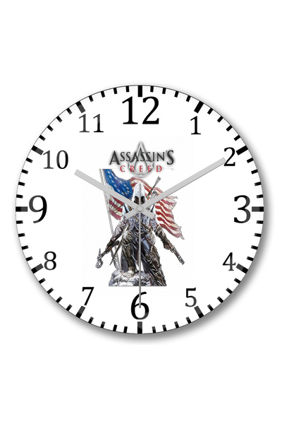 BASKI DÜNYASI ساعة حائط Assassin's Creed من الزجاج الحقيقي المنحني