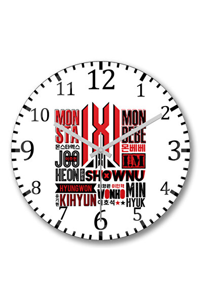 BASKI DÜNYASI Ceas de perete Monsta X Font Collage din sticlă autentică bombată
