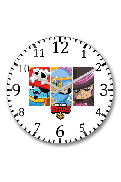 BASKI DÜNYASI ساعة حائط بشخصيات غامضة من Brawl Stars، زجاج حقيقي منحني
