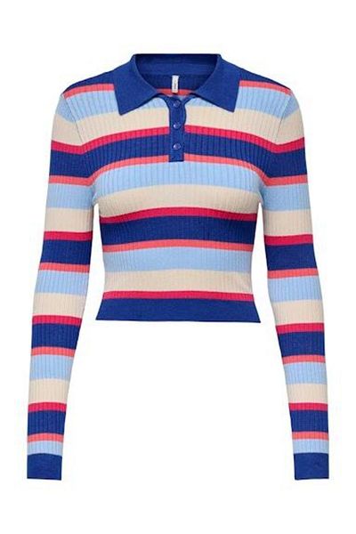 ONLY Onlkarol Ls Crop Rib Button Polo Cc Knt Pulover pentru femei 15340979 Stripes:dubarry/open A/birch/raspb