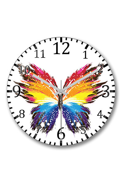 BASKI DÜNYASI Ceas de perete cu fluture abstract colorat, din sticlă autentic...