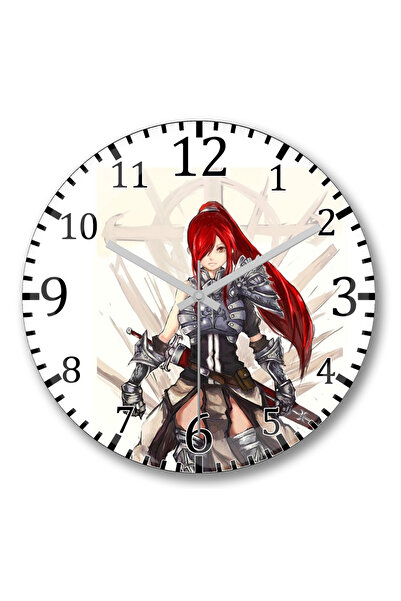 BASKI DÜNYASI ساعة حائط Erza Scarlet Fairy Tail Anime Battle Ready من الزجاج الحقيقي المنحني