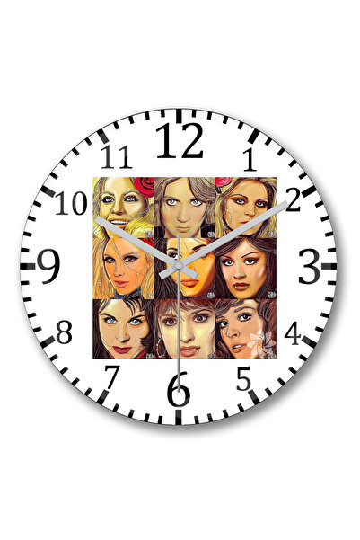 BASKI DÜNYASI أجمل الممثلات في Greenwood ساعة حائط من الزجاج الحقيقي المنحني