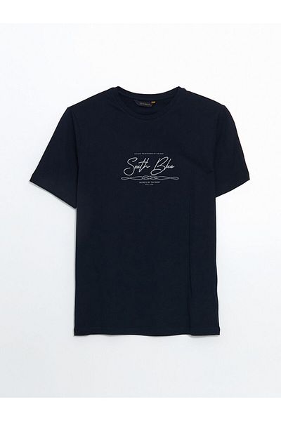 LC Waikiki New Season Crew Neck εμπριμέ χτενισμένο βαμβακερό ανδρικό Tisort - S5N009Z8