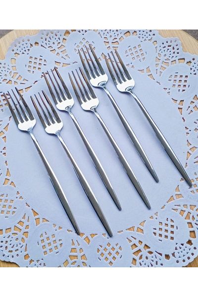 TARIK HOME Silver Color 6-Piece Luxury Dessert Fork (18/10)