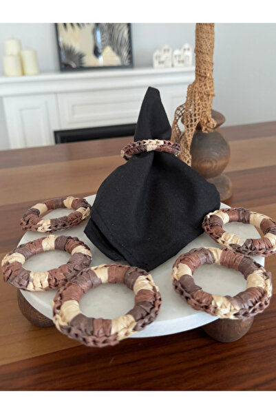 Menar Tasarım Bohemian Style Special Design Straw Napkin Ring Set of 6 Handmade Ethnic Style Napkin Ring