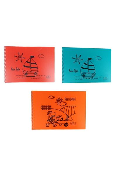 Defne Spiral Cardboard Cover Picture Book 20 Sheets 25X35 Medium Size 3 Pieces