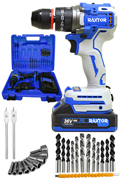 RAXTOR 36V 5Ah Kömürsüz Motor Çelik Mandren Akülü Vidalama Darbeli Şarjlı Mat...