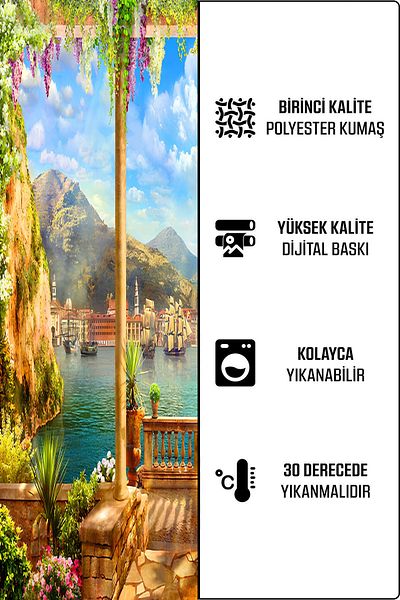 Erays Home Pier Landscape Patterned Digital Printed Background Curtain 2 Sashes Living Room Hall Background Curtain