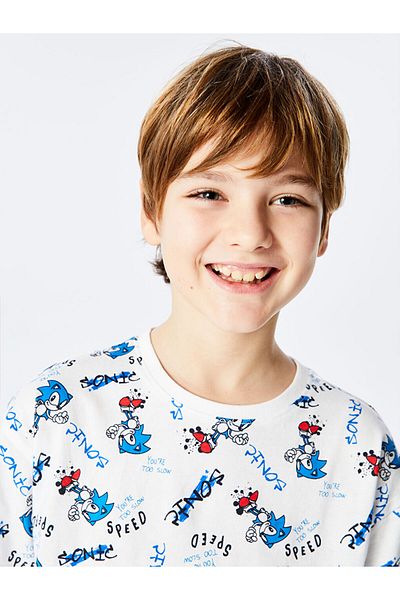 LC Waikiki New Season Crew Neck Sonic Printed Boys' Shorts Pajama Set - S54518Z4