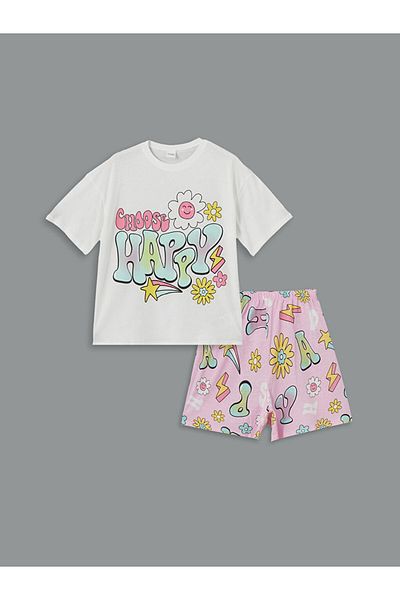 LC Waikiki New Season Crew Neck Girls' Shorts Pajama Set - S5Ap76Z4
