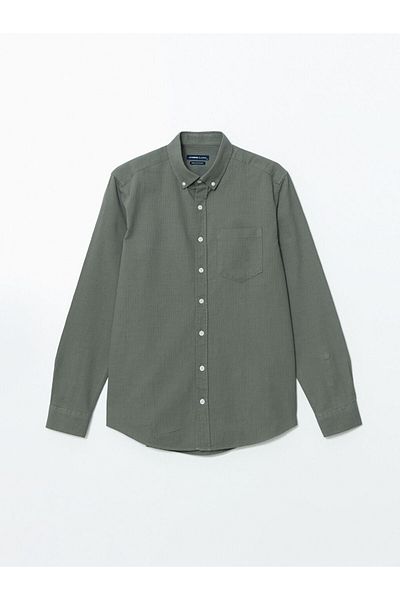 LC Waikiki Lcwaikiki Classic Green Regular Fit Dobby Men's Shirt with Pockets