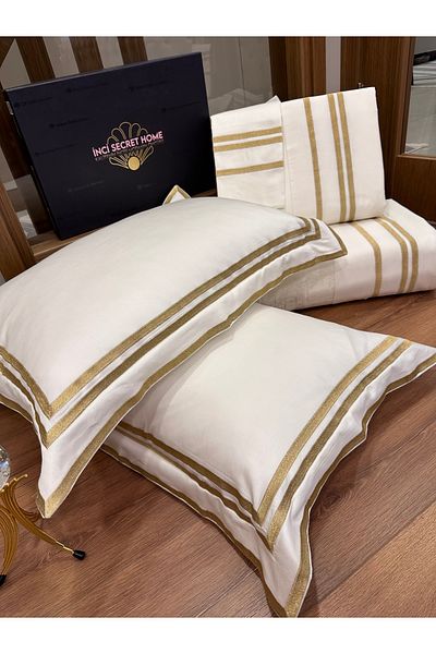 incisecrethome Gold Embroidered Pike Duvet Cover Set - 7 Pieces