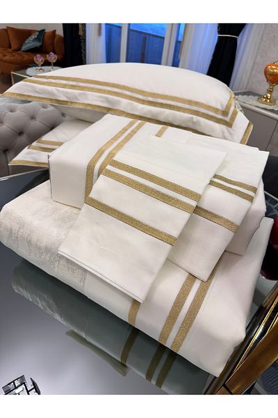 incisecrethome Gold Embroidered Pike Duvet Cover Set - 7 Pieces