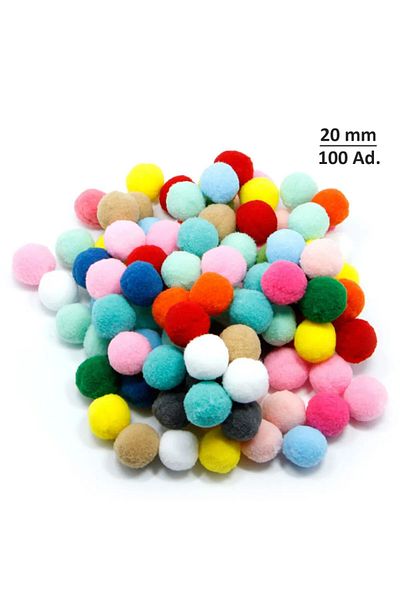 BEİLYS COSMETİCS & ACCESSORY Pompom, 20 Mm, Colorful Pompom, Plush Pompom, Pack of 100