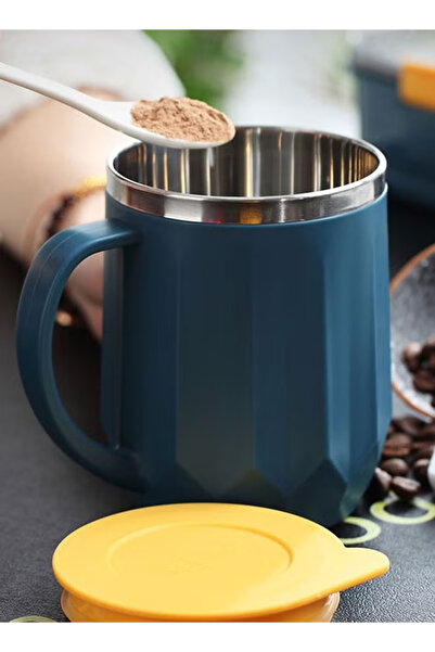COOYA 304 Stainless Steel Insulation Mug,with Lid Double-Sealed ,400ML,for Coffee, Cereal, Noodles,Blue