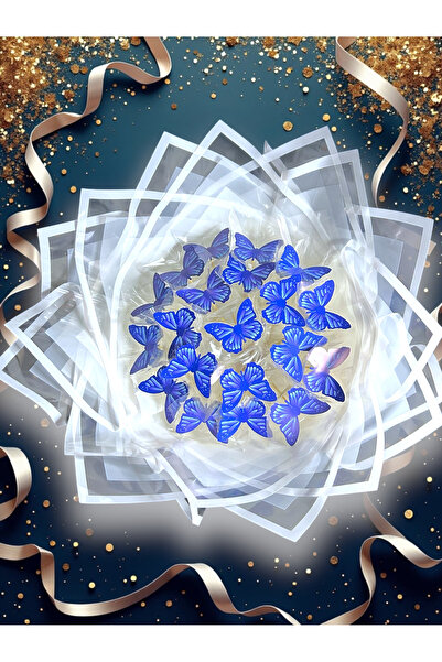 exzone Kadınlar Günü Hediye Led Işıklı Mavi Kelebek Buketi Hediye Yapay Çiçek Solmayan