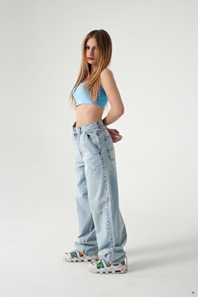 MODA Blugi skater cu detaliu rupt, albastru zăpadă