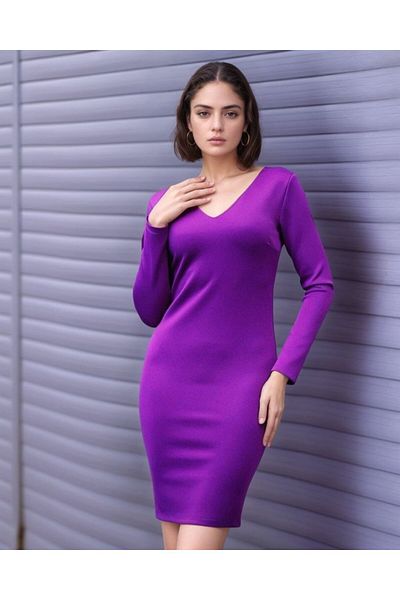 Viyamo Rochie mini pentru femei, cu mânecă lungă, cu decolteu în V, cu spatele decoltat