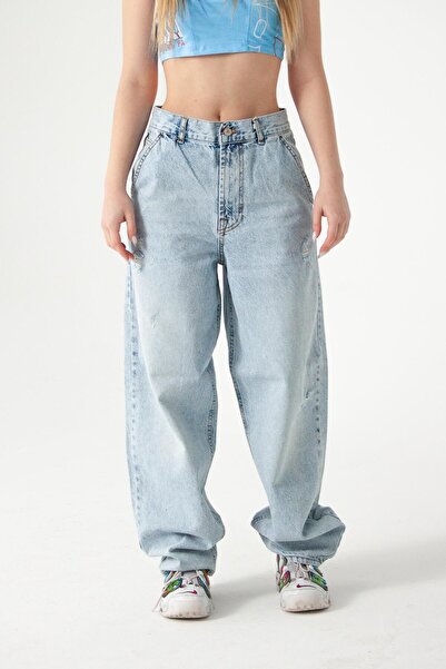 MODA Blugi skater cu detaliu rupt, albastru zăpadă