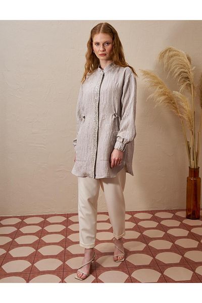 Kayra Crinkle Jacket Stones Παγιέτες Κεντημένες