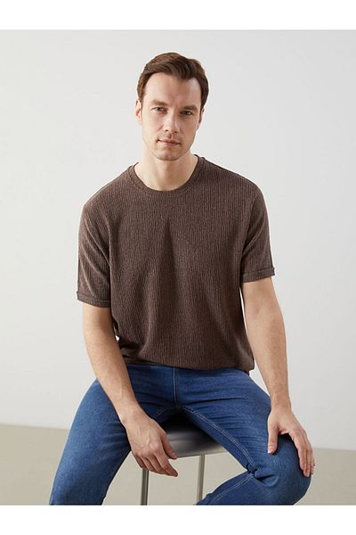 LC Waikiki Ανδρικό μπλουζάκι LCW Casual Brown Crew Neck