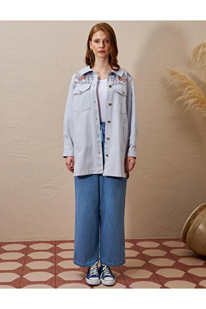 Kayra Blue Embroidered Denim Jacket