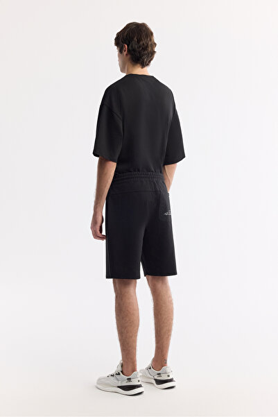 Avva Men's Black Elastic Waist Lace-Up Bi-Stretch 2 Thread Knitted Regular Fit Shorts A51Y3611