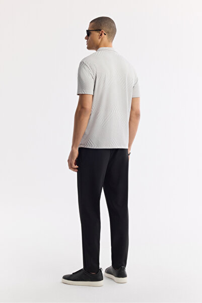 Avva Erkek Gri Apaj Yaka Çizgili Jakarlı Elastan Regular Fit T-Shirt A51Y1145