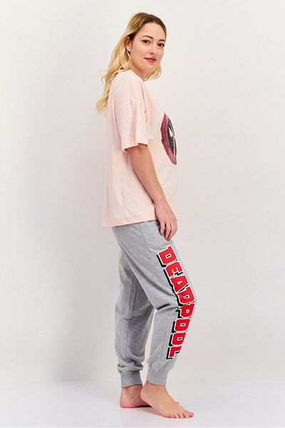 Marvel Women 2 Piece Embellished T-Shirt And Pants Pajama Set, Pink