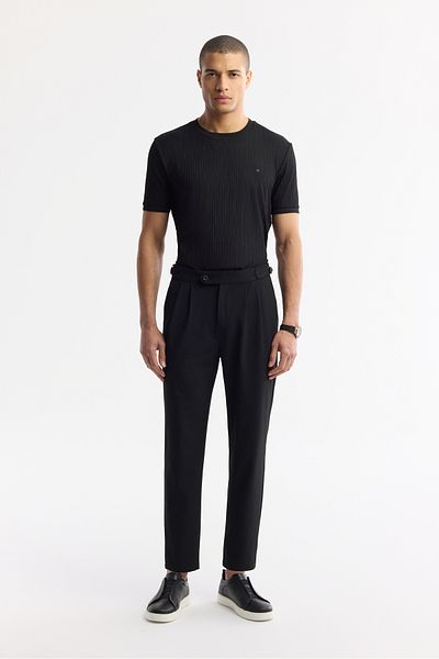 Avva Men's Black Carrot Fit Classic Waist Pleated Epaulet Detailed Trousers A51Y3026