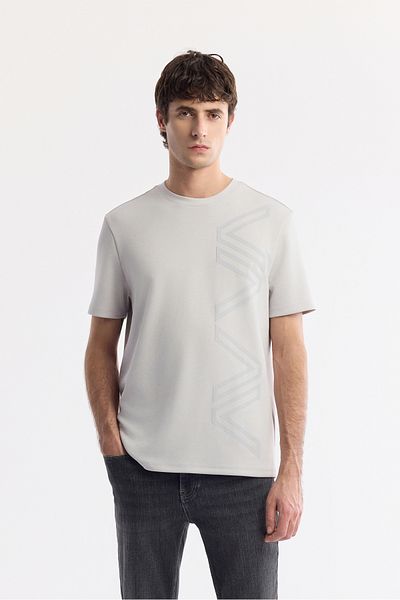 Avva Men's Gray Crew Neck Puff Print T-Shirt A51Y1004