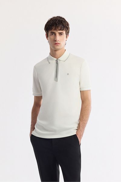 Avva Men's Ecru Polo Neck Bi Stretch T-Shirt A51Y1007